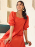 Rust Pure Cotton Solid A-line Dress