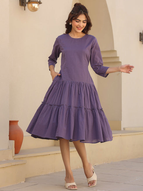 Lavender Pure Cotton Tiered Dress