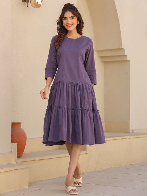 Lavender Pure Cotton Tiered Dress