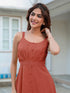 Rust Pure Cotton Solid A-line Dress