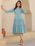 Light Blue Pure Cotton Solid Tiered Dress