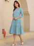 Light Blue Pure Cotton Solid Tiered Dress