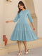 Light Blue Pure Cotton Solid Tiered Dress
