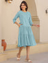 Light Blue Pure Cotton Solid Tiered Dress