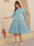 Light Blue Pure Cotton Solid Tiered Dress
