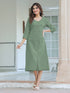 Green Cotton Solid Straight Dress