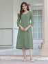 Green Cotton Solid Straight Dress