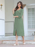 Green Cotton Solid Straight Dress