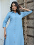 Light Blue Cotton Solid Button Down Shirt Style A-line Dress