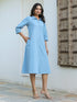 Light Blue Cotton Solid Button Down Shirt Style A-line Dress