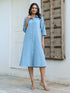 Light Blue Cotton Solid Button Down Shirt Style A-line Dress