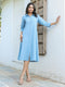 Light Blue Cotton Solid Button Down Shirt Style A-line Dress