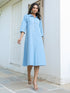 Light Blue Cotton Solid Button Down Shirt Style A-line Dress