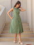 Green Cotton Solid A-line Dress