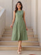 Green Cotton Solid A-line Dress