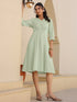 Mint Green Cotton Solid A-line Dress