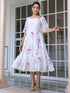 White Georgette Floral Printed Fit & Flare Dress