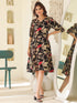 Black Rayon Floral Printed A-line Dress