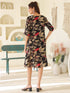 Black Rayon Floral Printed A-line Dress