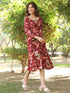 Maroon Rayon Floral Printed A-line Dress