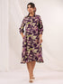 Janasya Women's Purple Rayon Floral Printed A line Dress