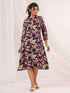Janasya Women's Purple Rayon Floral Printed A line Dress