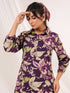 Janasya Women's Purple Rayon Floral Printed A line Dress
