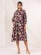 Janasya Women's Purple Rayon Floral Printed A line Dress