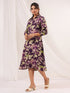 Janasya Women's Purple Rayon Floral Printed A line Dress