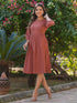 Rust Pure Cotton Solid Gathered Dress