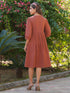 Rust Pure Cotton Solid Gathered Dress