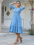 Janasya Women's Light Blue Pure Cotton Schiffli Fit & Flare Dress