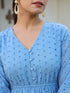 Janasya Women's Light Blue Pure Cotton Schiffli Fit & Flare Dress