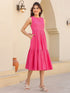 Janasya Women's Pink Pure Cotton Schiffli Tiered Dress