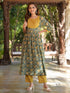 Bottle Green Pure Cotton Floral Printed A-Line Kurta Pant Set