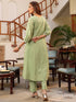 Light Green Pure Cotton Embroidered A-line Kurta Pant Set