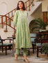 Light Green Pure Cotton Embroidered A-line Kurta Pant Set