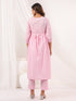 Janasya Women's Pink Pure Cotton Embroidered A line Kurta Pant Set