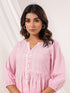Janasya Women's Pink Pure Cotton Embroidered A line Kurta Pant Set