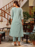 Light Blue Pure Cotton Embroidered A-line Kurta Pant Set