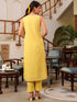 Yellow Pure Cotton Embroidered Straight Kurta Pant Set