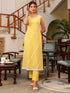 Yellow Pure Cotton Embroidered Straight Kurta Pant Set
