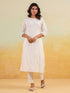 Janasya Women's Off White Pure Cotton Embroidered Straight Kurta Pant Set