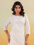 Janasya Women's Off White Pure Cotton Embroidered Straight Kurta Pant Set