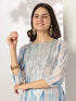 Blue Silk Blend Tie & Dye Yoke Embroidered Straight Kurta Pant Set