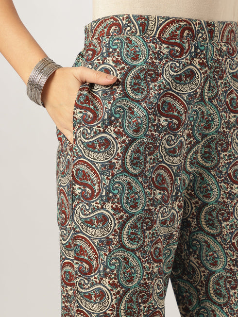Multicolour Pure Cotton Ethnic Motifs Printed Straight Kurta Pant Set