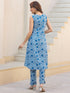 Indigo Pure Cotton Floral Printed A-line Kurta Set