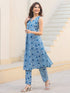 Indigo Pure Cotton Floral Printed A-line Kurta Set