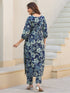 Indigo Pure Cotton Floral Printed Straight Kurta Pant Set