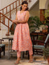 Coral Pure Cotton Floral Printed A-line Kurta Pant Set